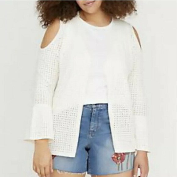 Lane Bryant Open Cardigan Sweater Plus 18 20 Cold Shoulder Bell Sleeves - Picture 10 of 10